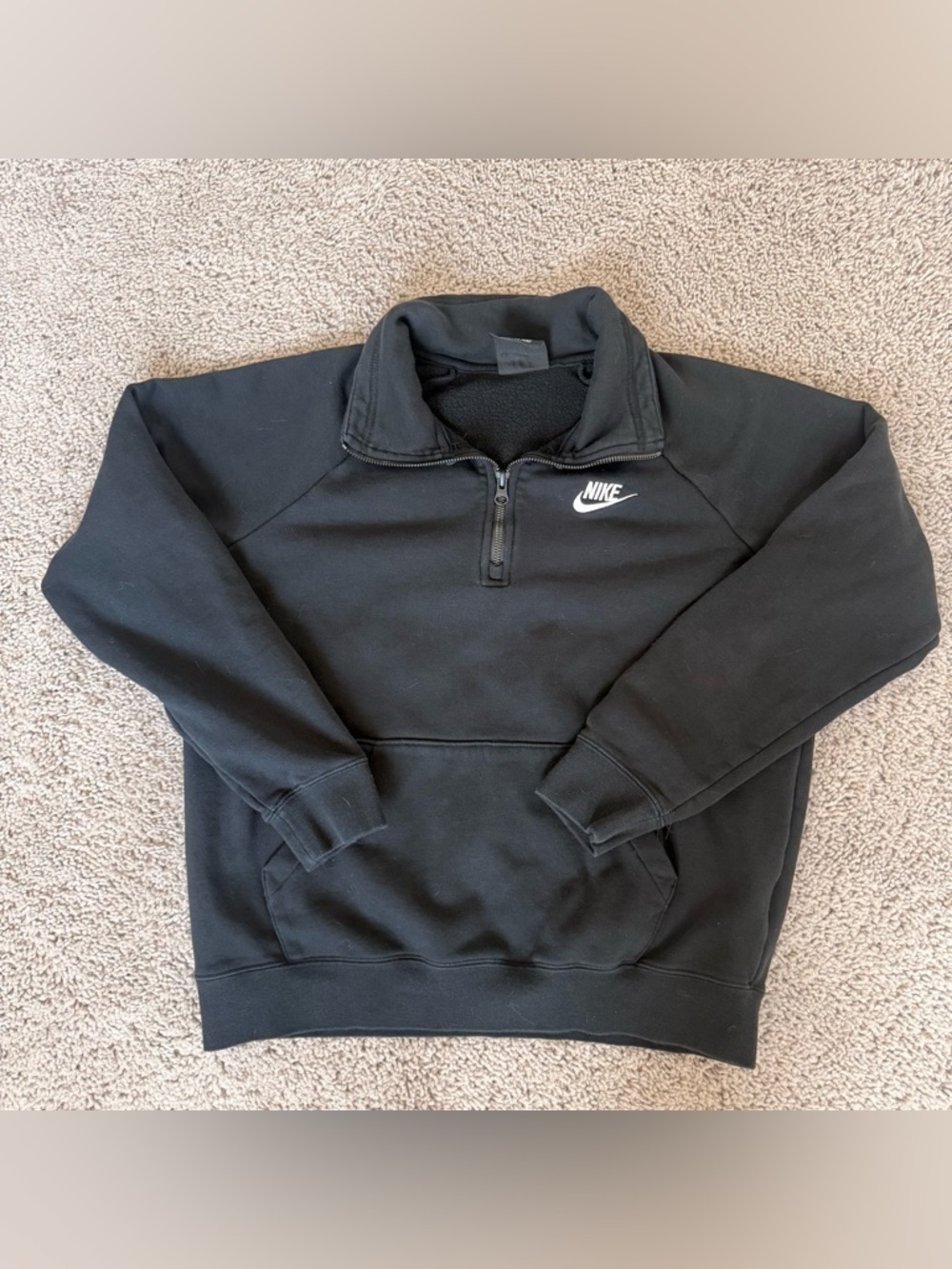 Nike Black Half-Zip Fleece Pullover with White Swoosh